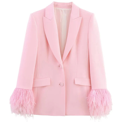 Pink Feather Blazer Dress