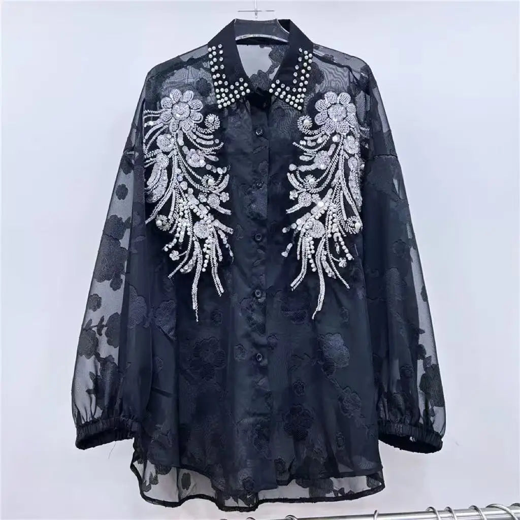 The Royals Collection-Luxury Style Sparkle Rhinestones Embellished Shirt