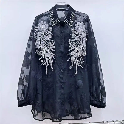 The Royals Collection-Luxury Style Sparkle Rhinestones Embellished Shirt