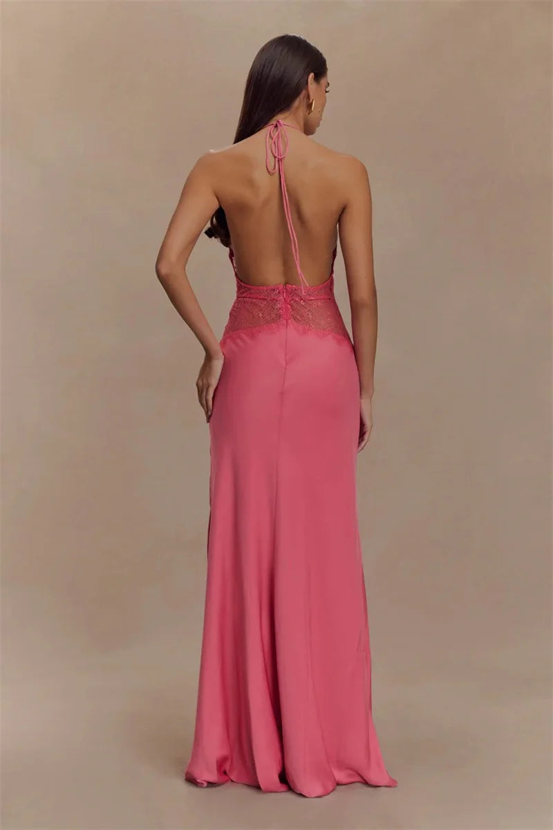 Celebrity Halter neck backless dress