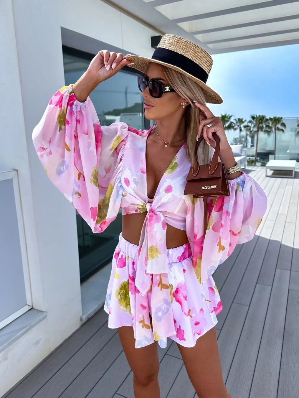 Summer Chic Printed V-Neck Shorts Set