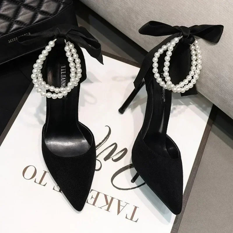 Ankle-wrap pearls High Heels