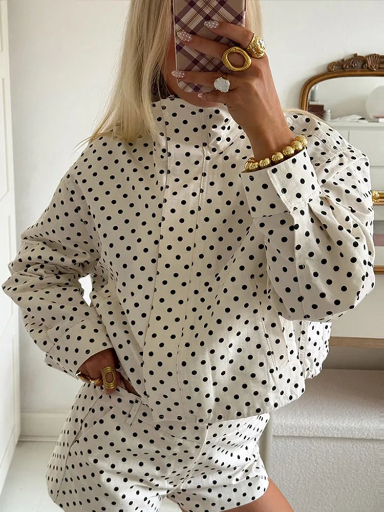 Trendy polka dots summer jacket  & Shorts
