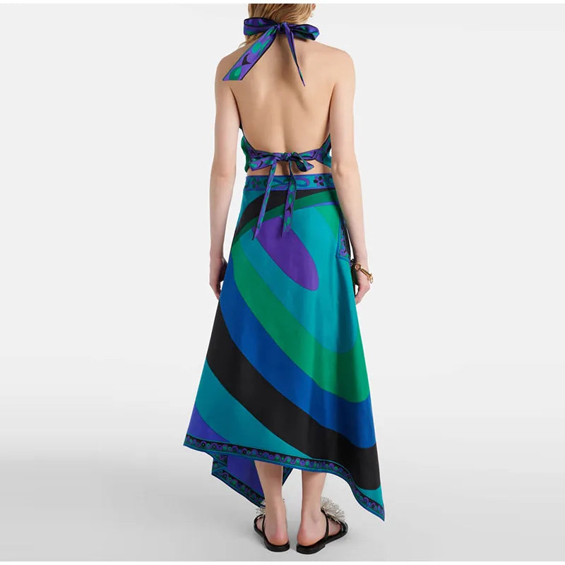 Printed Halter Top Skirt Set- Pucci Vibes
