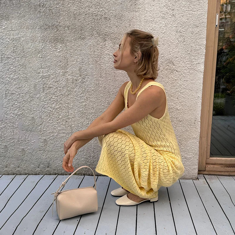 Long Knit Yellow Dress