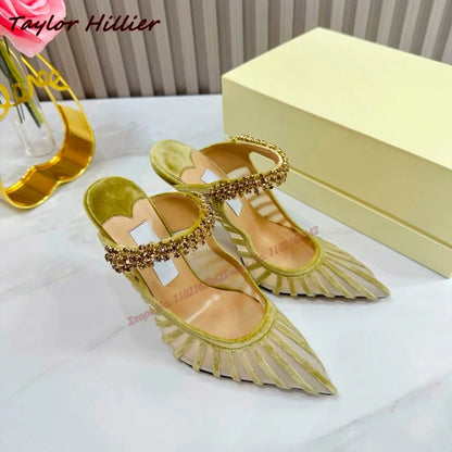 Leather Slippers Pointed Stiletto Heels Luxury