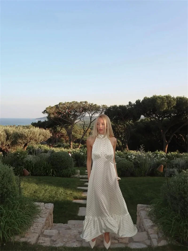 Polka Dot Ruched Ruffle Sexy Midi Dress