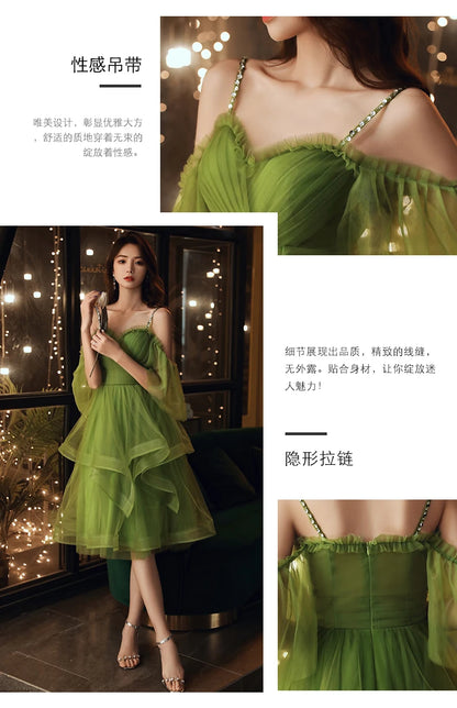 Grass green princess bridesmaid Dress