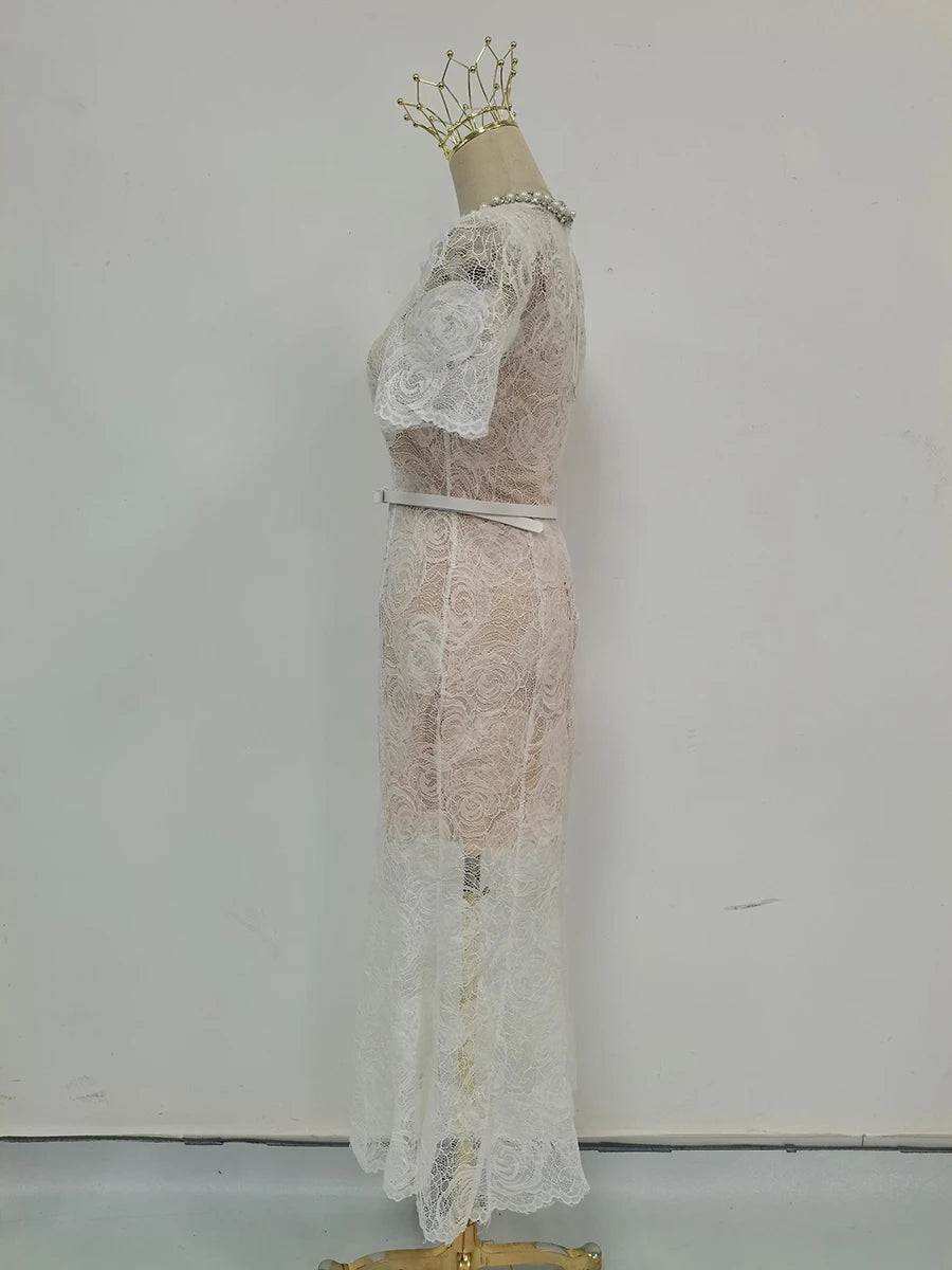 Self portrait clio vibes white lace midi