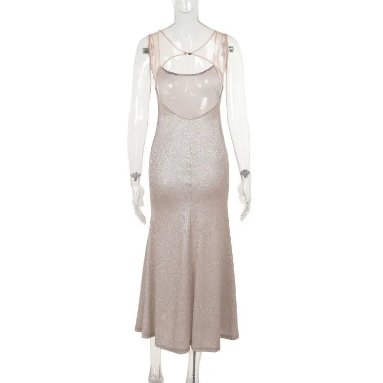 Sparkling Strapless Backless Fishtail Dress Birthday Party Solid Color Banquet Sexy Luxurious Elegant Formal Long Dress