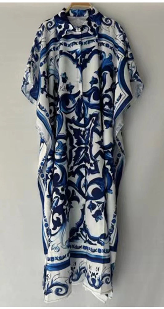 Retro luxury geometric Blue white