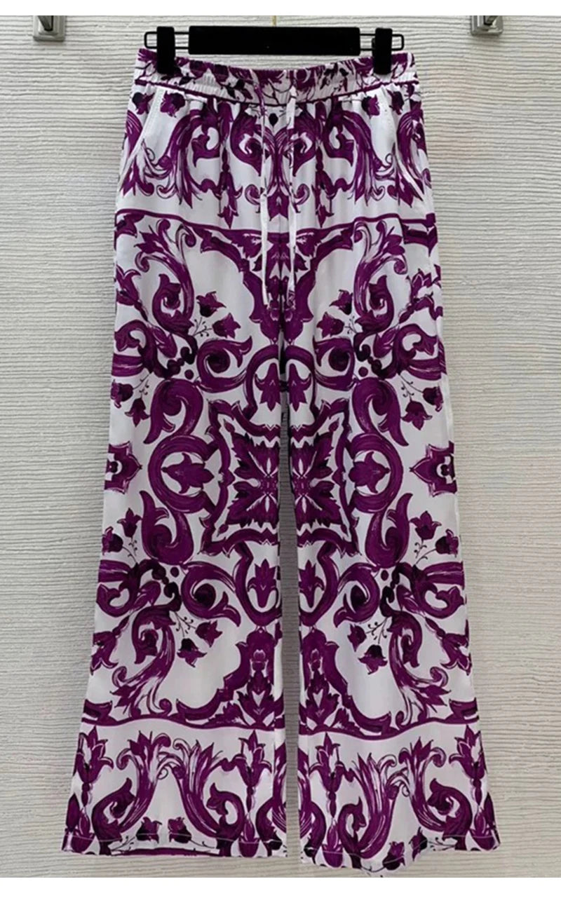 Long sleeve majolica print Two-piece Set