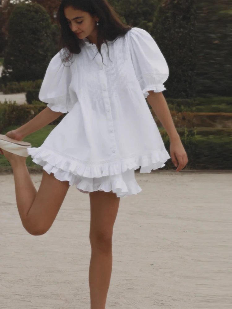 White puff sleeve set