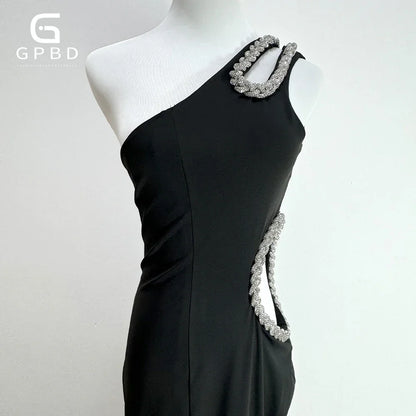 Diamond Design Party Dress Women Black Celebrity Evening Party Gowns