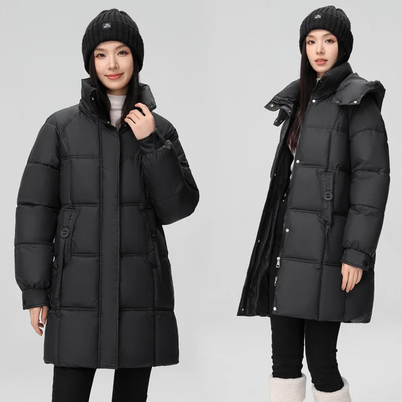 Winter Women Jacket Mid Long Hooded