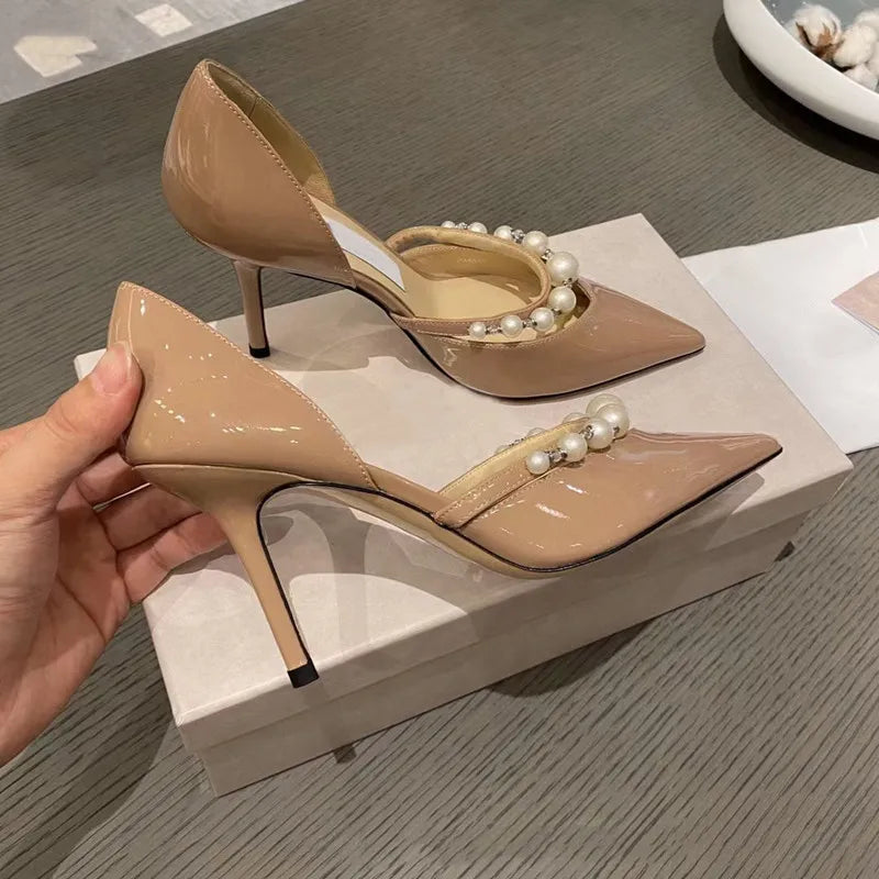 Star style Luxury Pearls Rhinestones Leather Pumps - Shellss