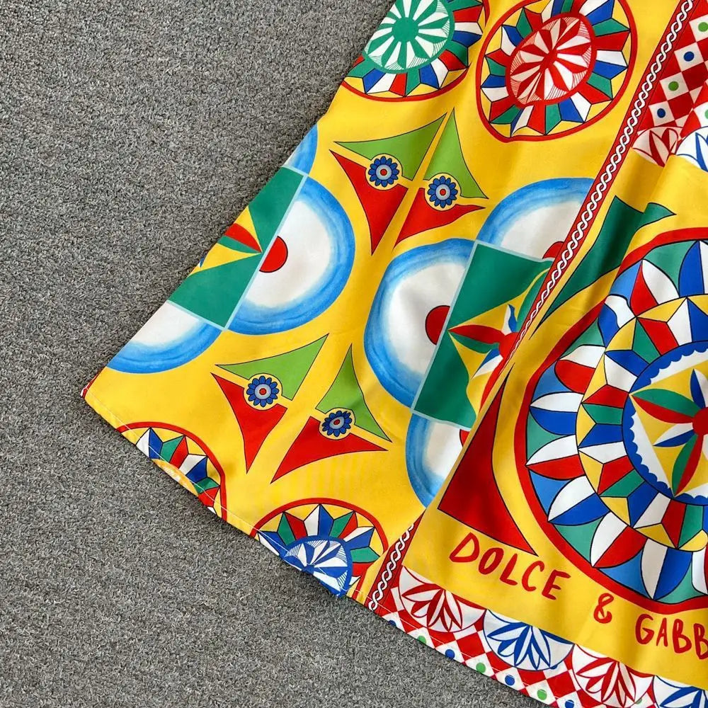 Multicolor Dolce Print Yellow Long Dress