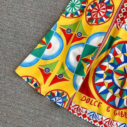 Multicolor Dolce Print Yellow Long Dress