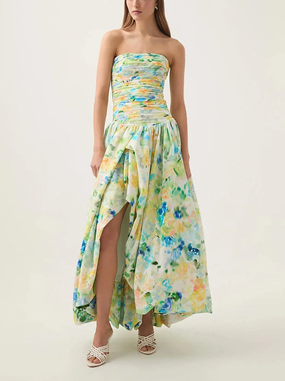 2025 blue Slit Bubble dress