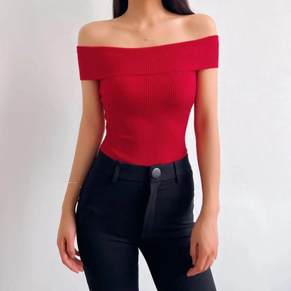 Off Shoulder Rib Knitted Bodysuit