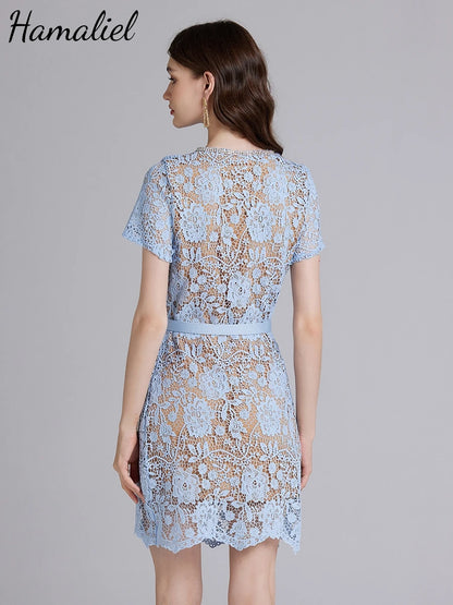 Lace Blue Runway Dress