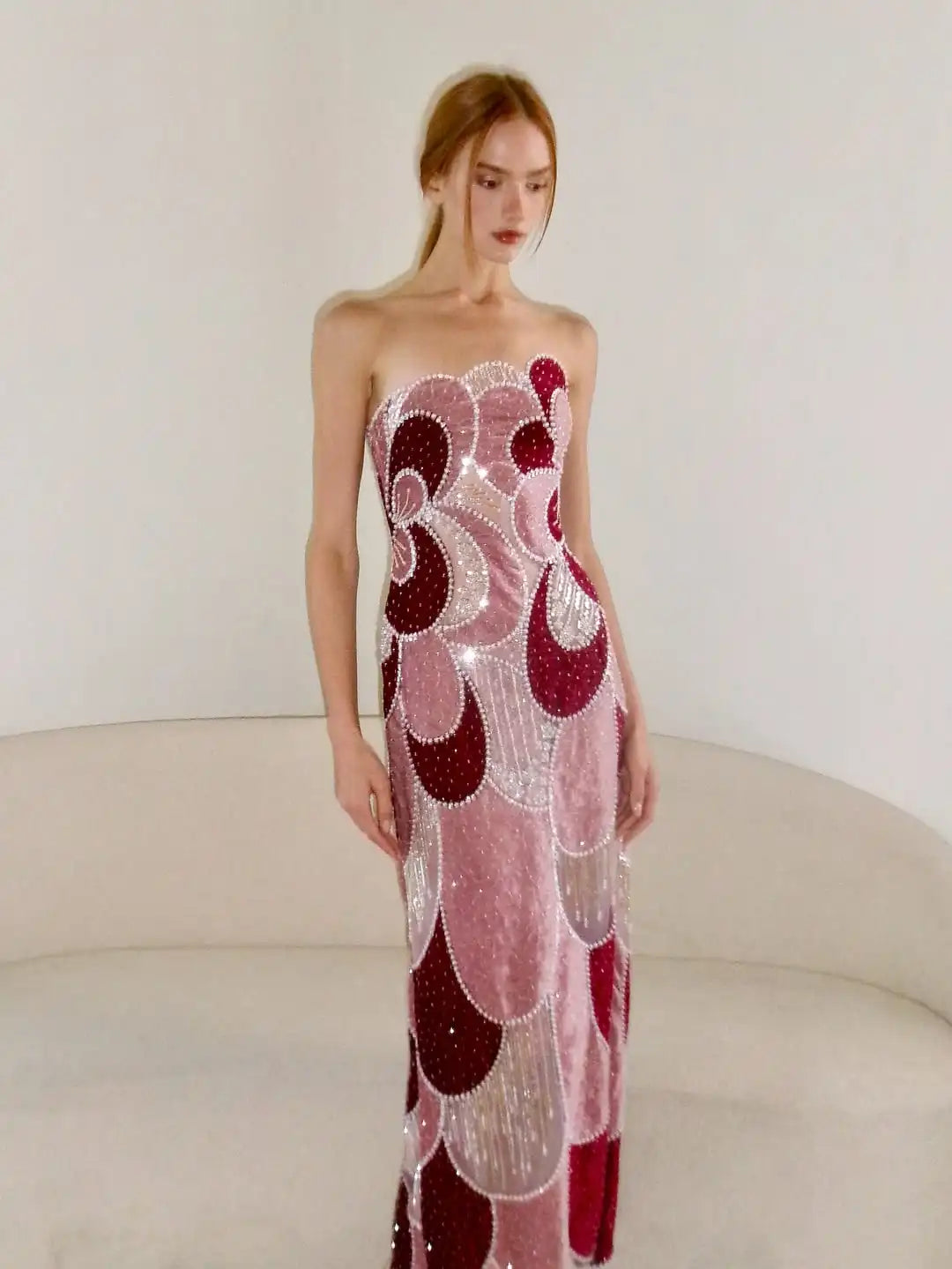 Backless Pink Velvet PArty Dress