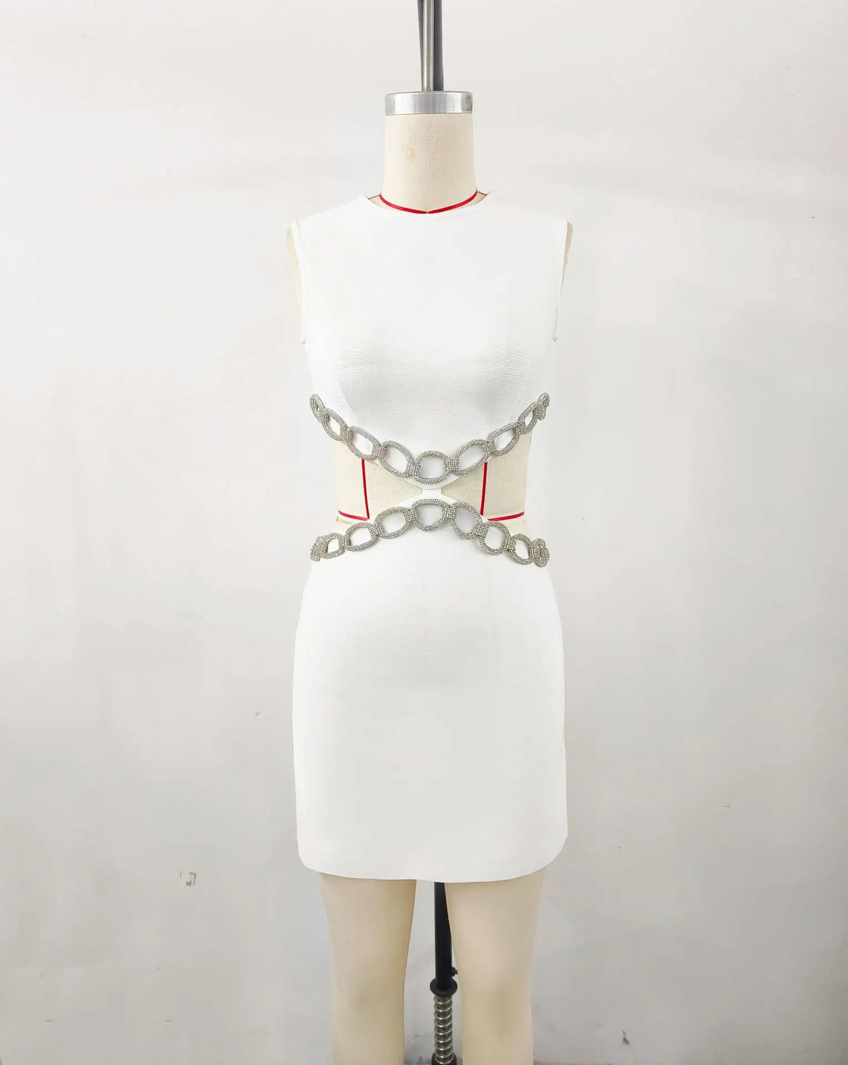Bandage Dress Evening Gown Temperament European And American Open Waist Hollow Diamond Ring Dress