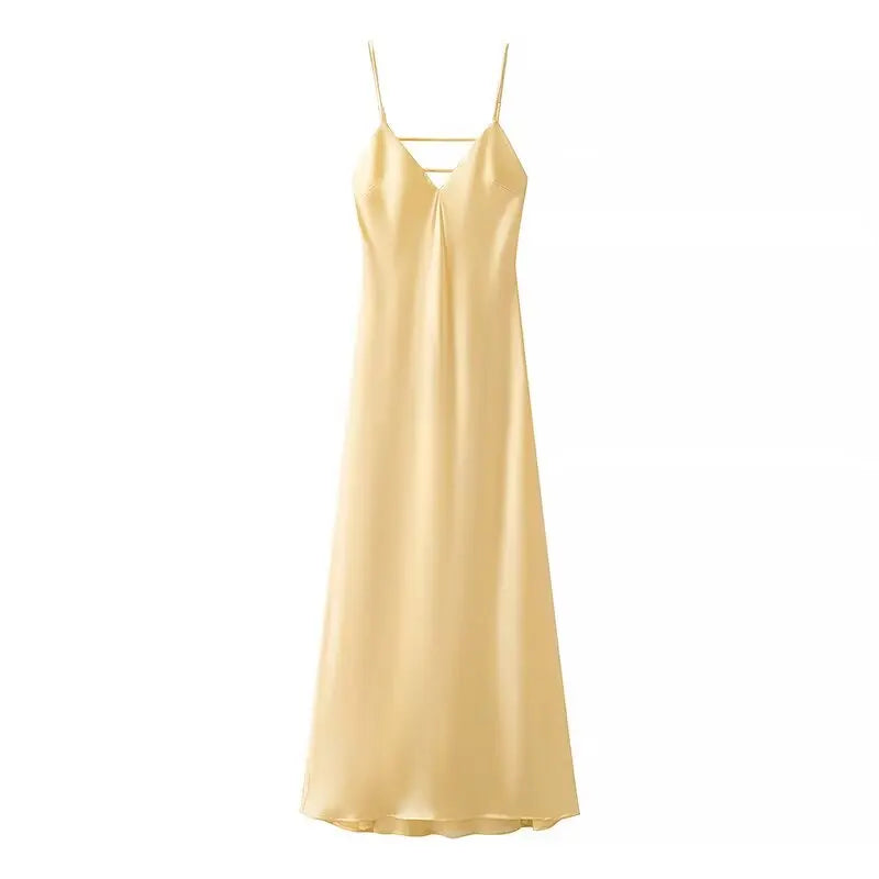 Yellow Pink Stain V Neck Sling Dress - Shellss