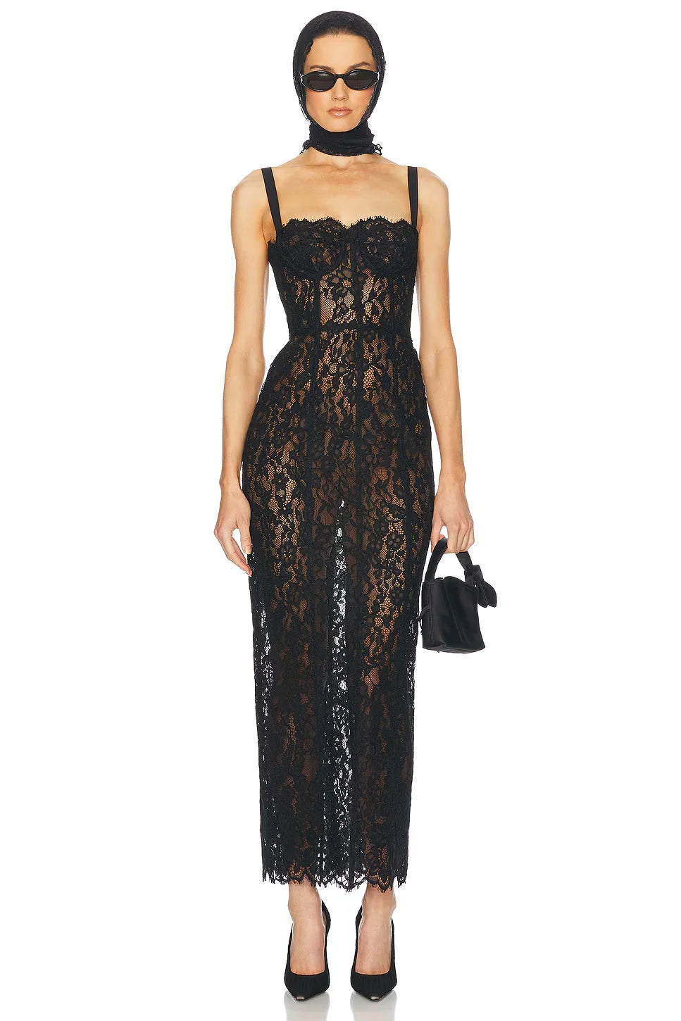2025 Sexy See Through Lace Spaghetti Sleeveless Bodycon Long Dress Elegant Woman Party Vestido Celebrity Evening Party Outfit - Shellss