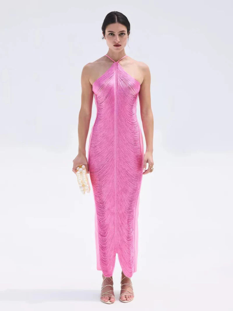 Halter Backless Solid Vintage Bodycon Long Dress