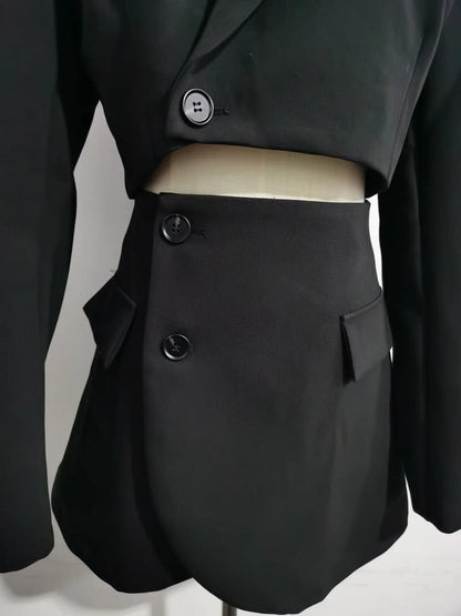 2 pieces 1 set Women One Button Short Blazer Cropped