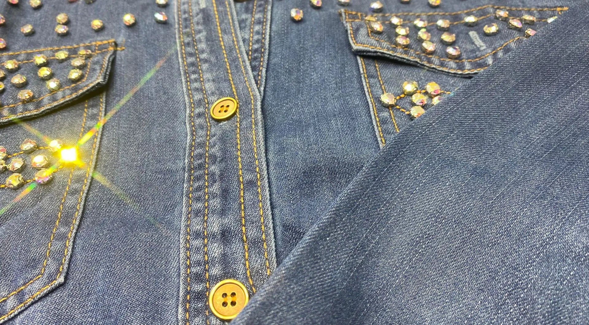 Diamonds Beaded Denim Shirts Rhinestones - Shellss