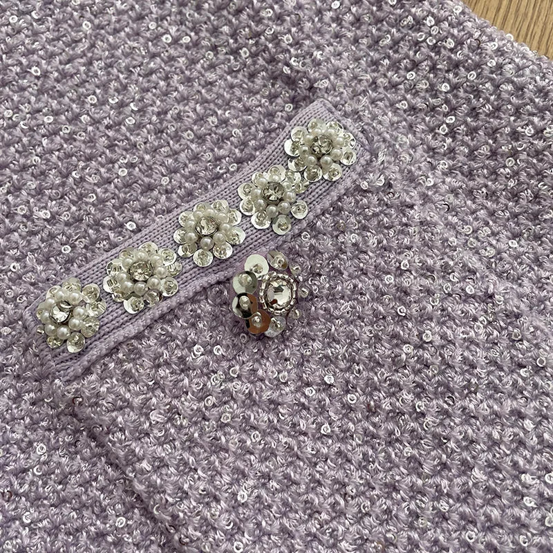 Lavander Luxury Crystal Knitted Dresses