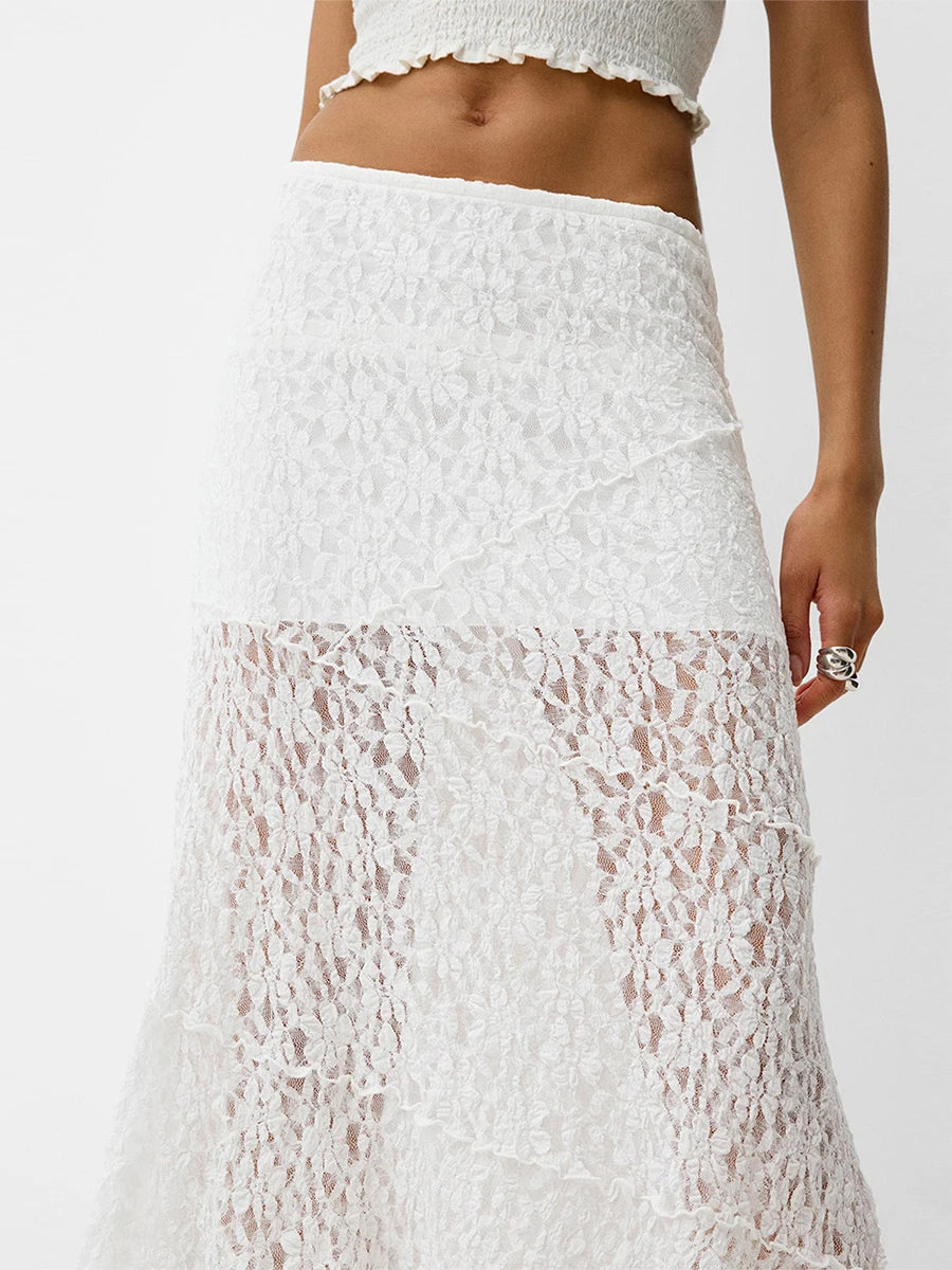 Lace Skirt Elegant Low Waist Patchwork