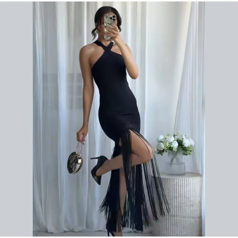 Party Tassel Dress halter neck celebrity