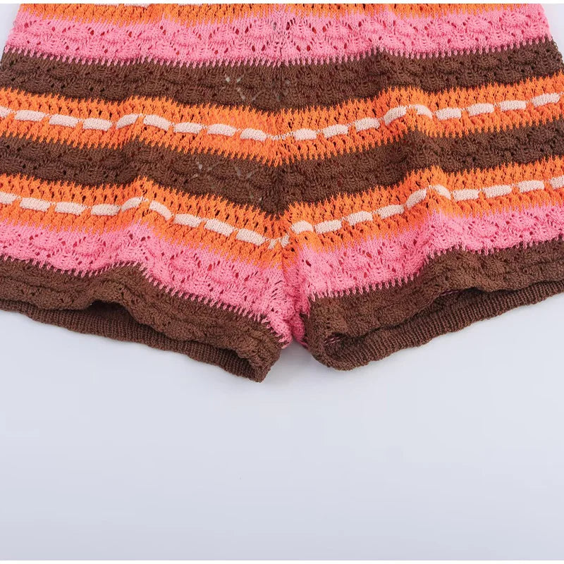 Knitting Stripe Shorts Set
