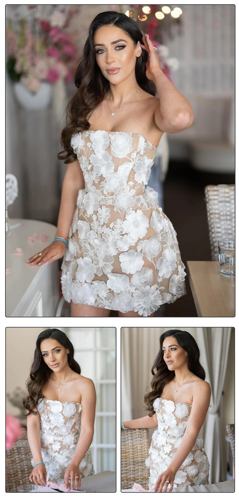 2025 3D Floral Lace-Embellished Mini Dress