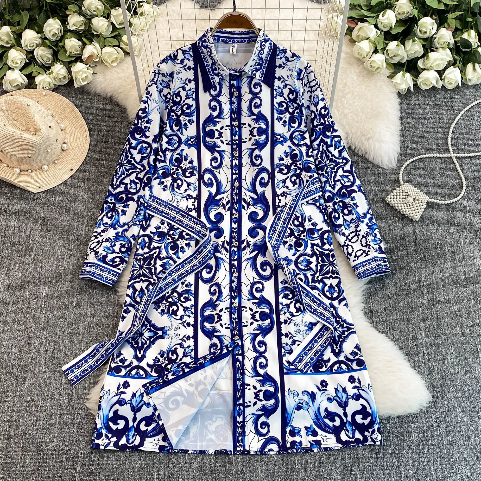 Spring Retro Blue White Red Dolce Dress - Shellss