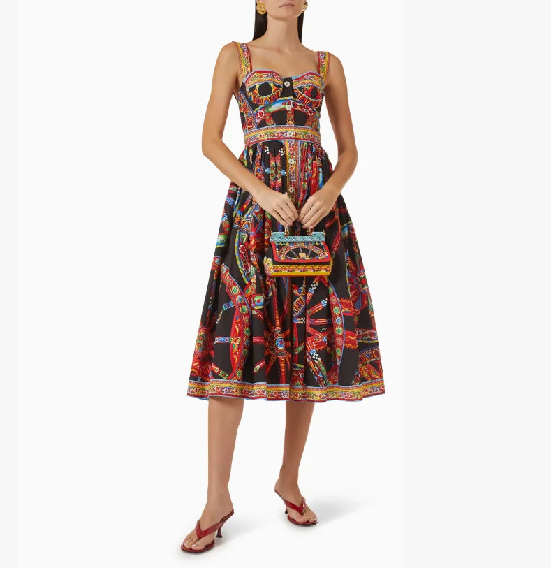 Dolce Latest Carretto-print Maxi Dress in Cotton Poplin