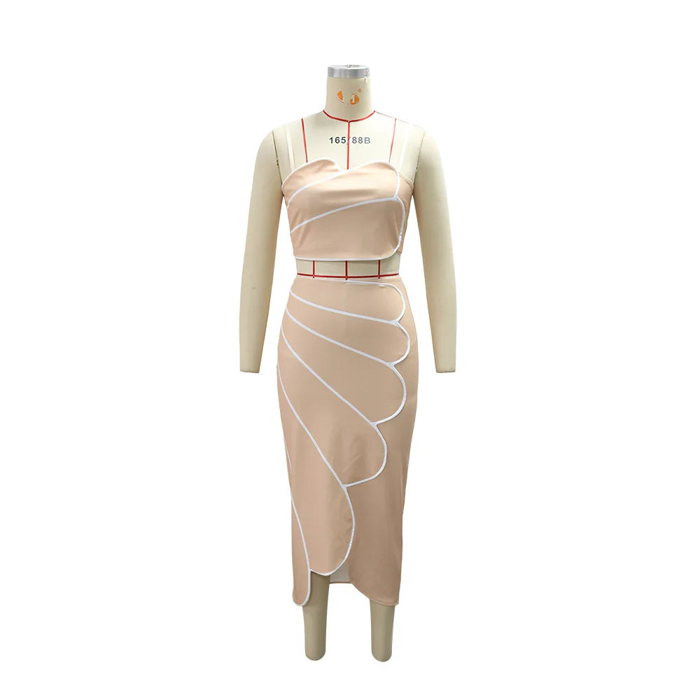 2 Piece Sets Tops And Skirt Elegant Women Sleeveless Sexy Midi Dress Fashion Evening Ladies Street Party Vestidos Summer
