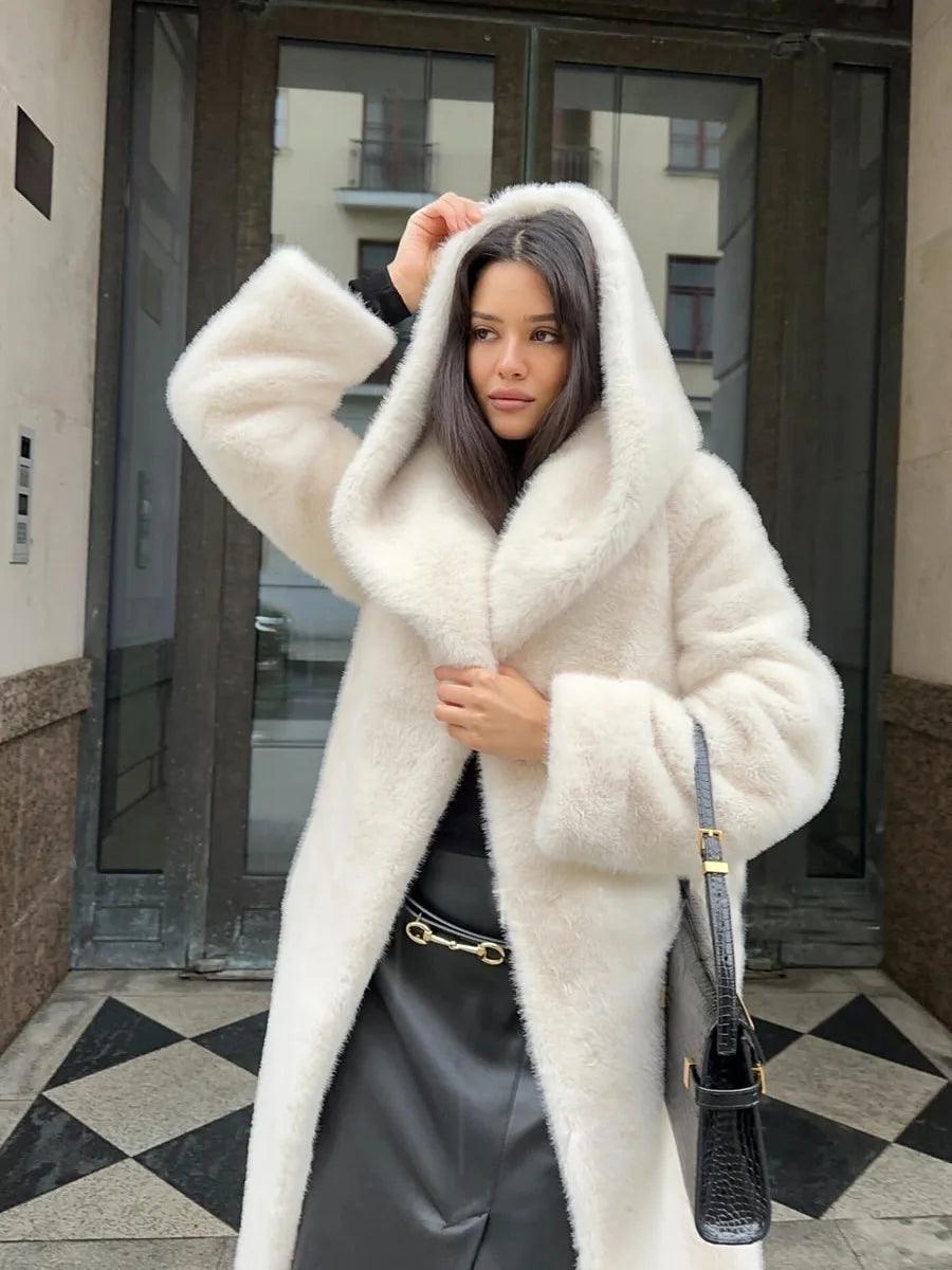 Fur Hooded Long Jacket