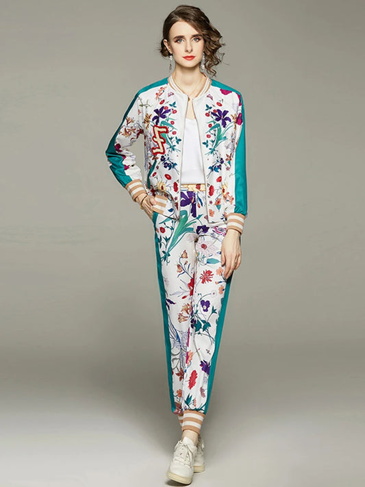 Overlay Flower Print Pants Set