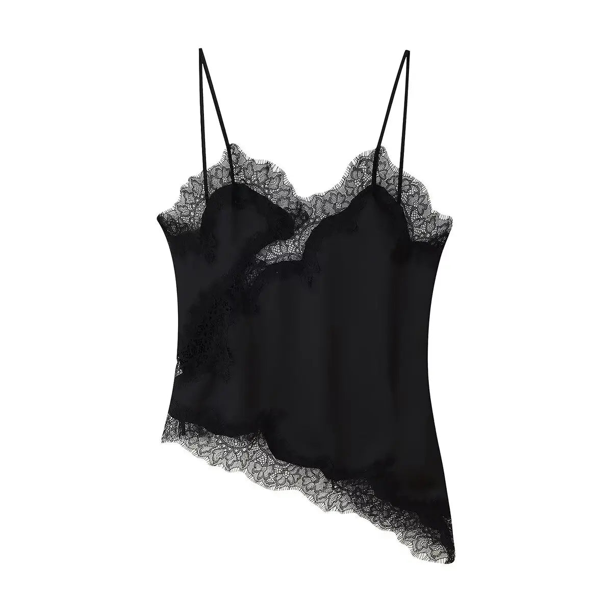 Lace Trim Satin Camisole V Neck