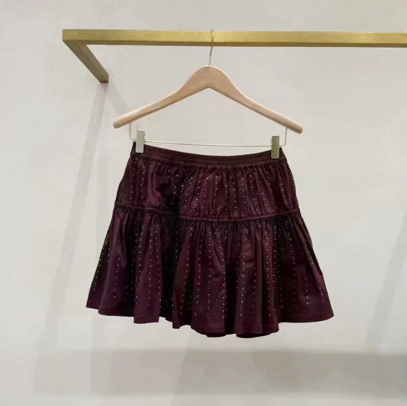 Sandro Maje Burgandy Fully Embellished Skirt Set
