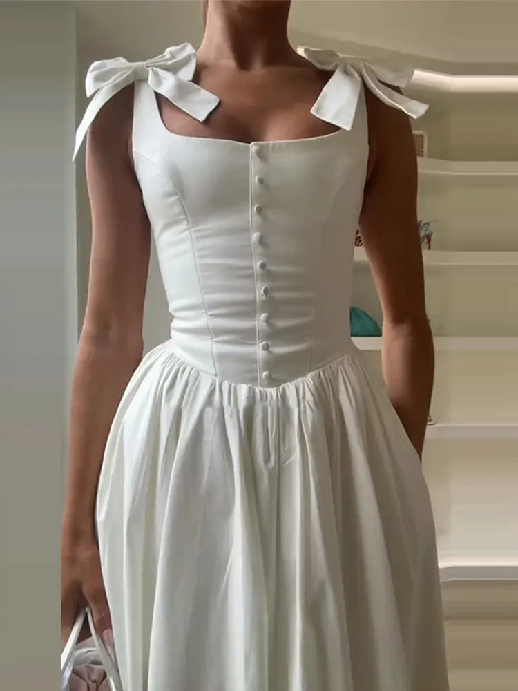 White Waist Cinching Vintage Midi Dress