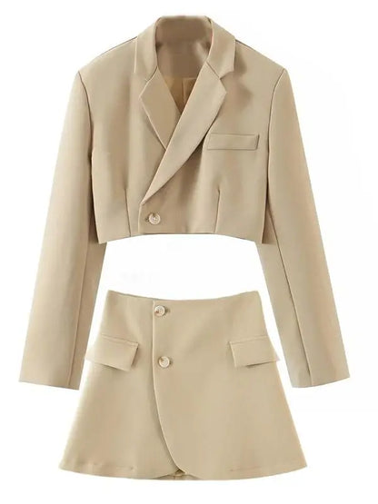 2 pieces 1 set Women One Button Short Blazer Cropped