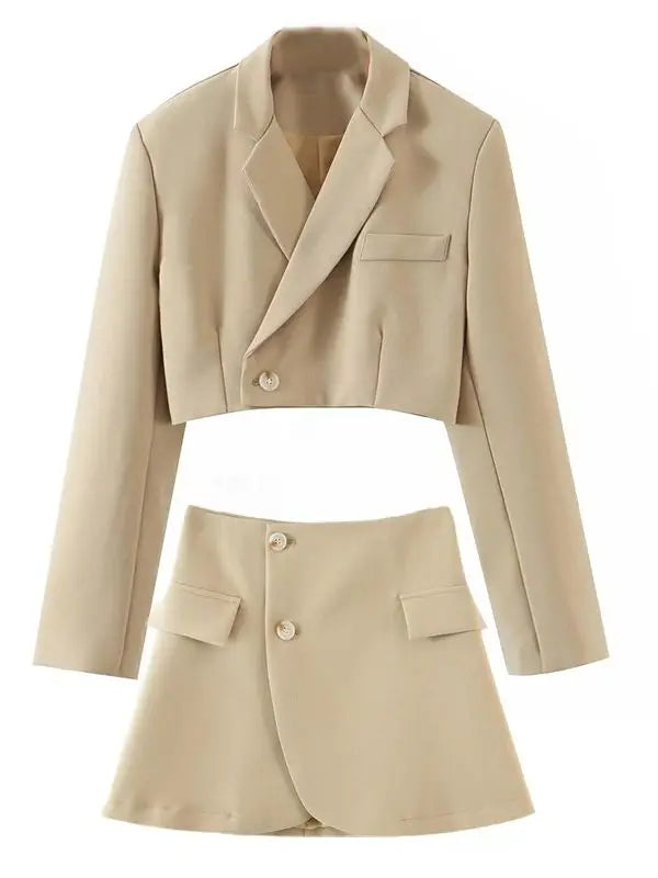 2 pieces 1 set Women One Button Short Blazer Cropped