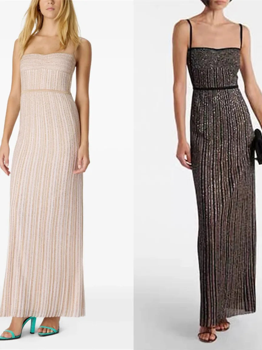 High-End Version Bright Thread Beach Style Long Dress Fashionable Strapless Sleeveless Backless Dress Elegant Holiday Wear