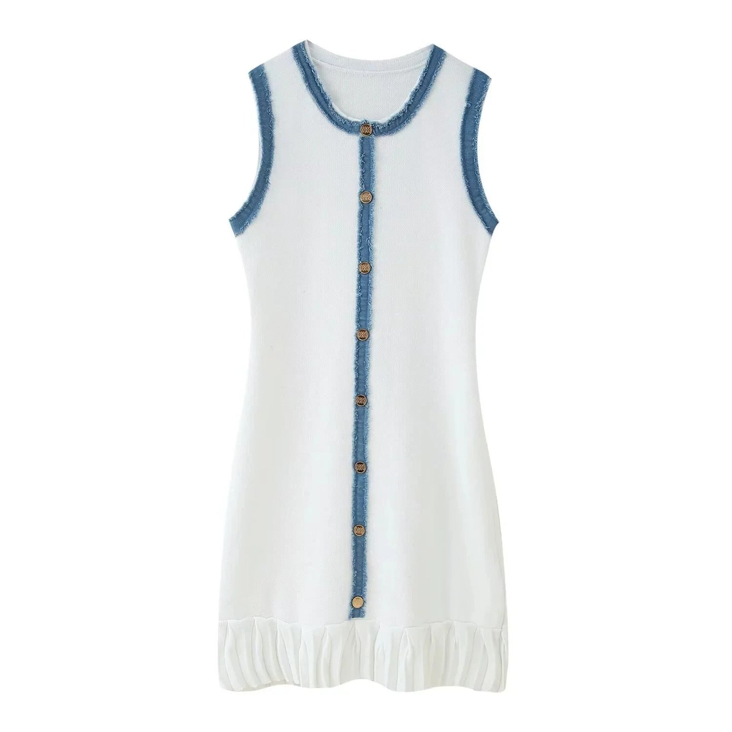 Elegant Pleated Patchwork Knitted Mini Dress