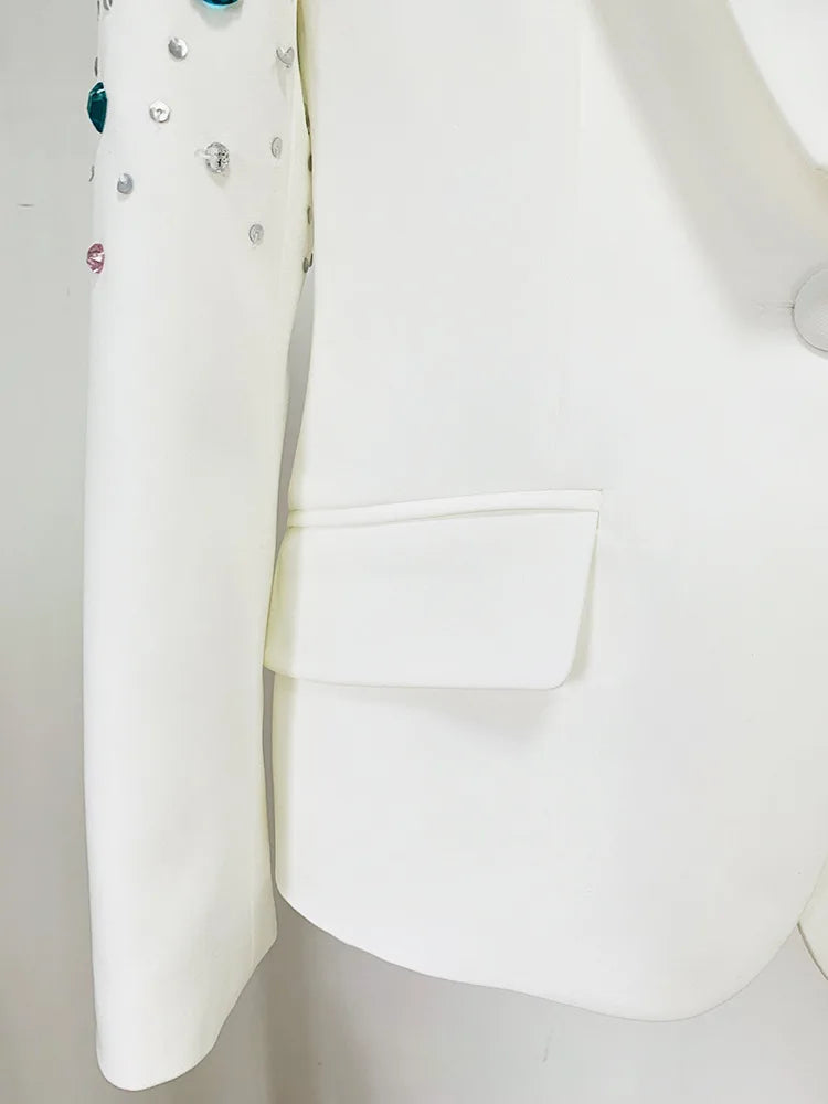 White Pant Suits Women handmade Beading Premium